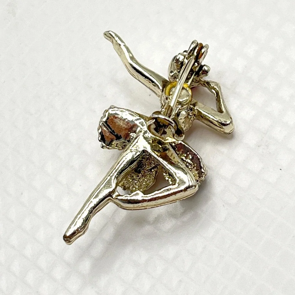 Vintage Ballerina Girl w/ Red and Pink Rhinestones Scatter Pin